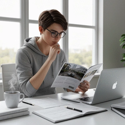 Student making an informed decision, looking at a university brochure