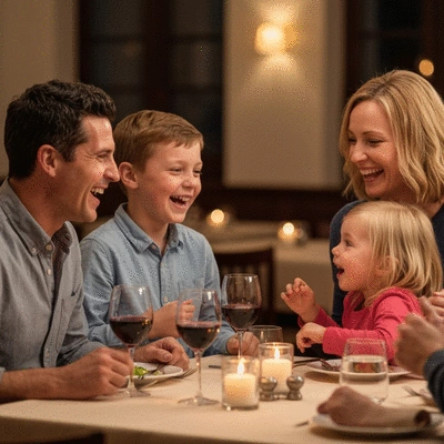 Happy family enjoying a meal together at a restaurant