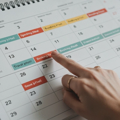 Calendar with highlighted dates, showing booking deals and discounts