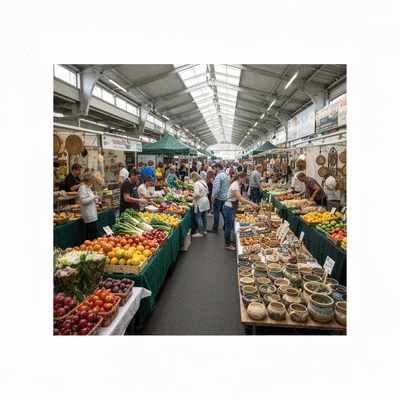 Vibrant local market in Wollongong with diverse stalls and people